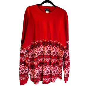 Spirit Jersey Men's Fair Isle Shirt Size L Red Snowflakes Apres Ski Long Sleeve